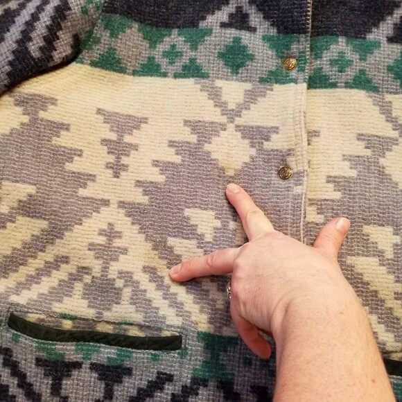 ✅VTG Woolrich Chore Jacket Women's LARGE Blue/Grey Aztec Southwest Wool✅STAINING - Picture 4 of 16